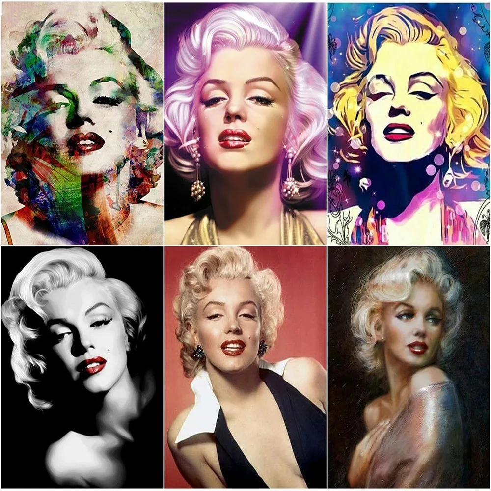 

Huacan Full Square Diamond Painting Marilyn Monroe Paintings Of Rhinestones Mosaic Portrait Cross Stitch Diamond Embroidery