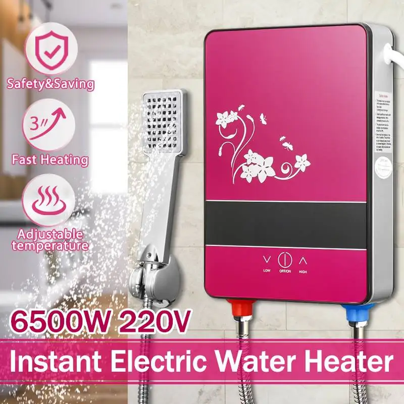 

220V 6500W Electric Hot Water Heater Tankless Instant Heating Set Overheating Protection Constant Temperature With Shower Nozzle