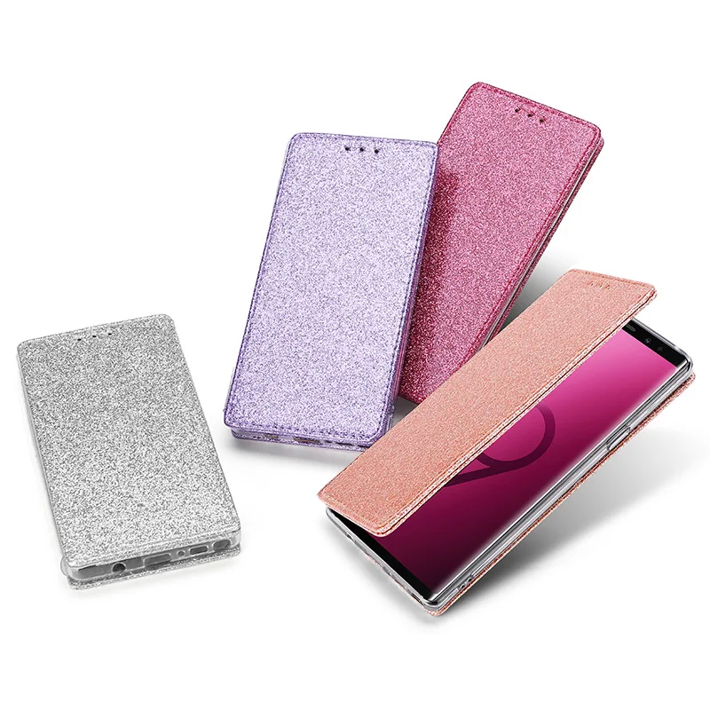 

MEGSHI fashion diamond love gold glitter powder wallet phone case for Samsung Galaxy Note 9 case credit card slot wallet case