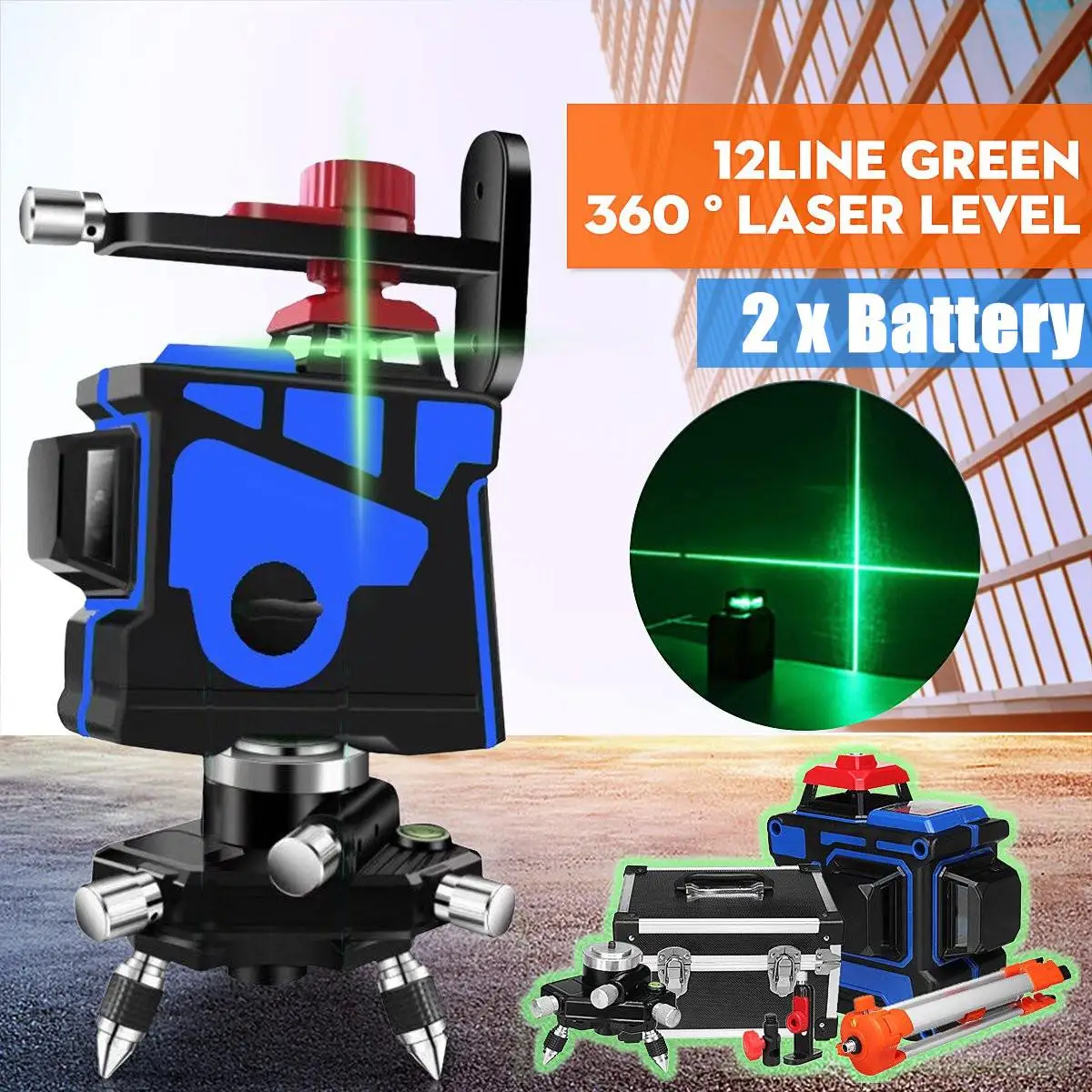 

12Line Green 360 Degree Laser Level Wall Mounts IP54 Auto Leveling Horizontal Vertical Laser Beam With Tripod Indoor/Outdoor