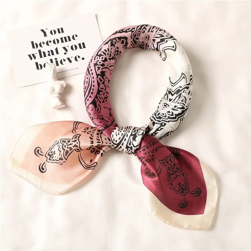 New Scarves Shawls Square Scarf Silk Feel Satin Head Neck High Quality Women Fashion Hair Tie Band Vintage 70*70cm Neckerchife