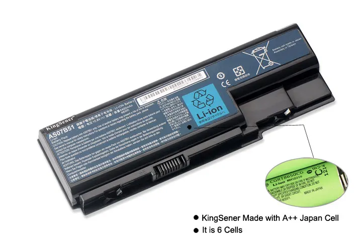 Аккумулятор KingSener для ноутбука Acer 6 ячеек 4400 мАч/48 Вт/ч AS07B51 6930G 8530G 8920G 8940G 5940G 5942G 7530