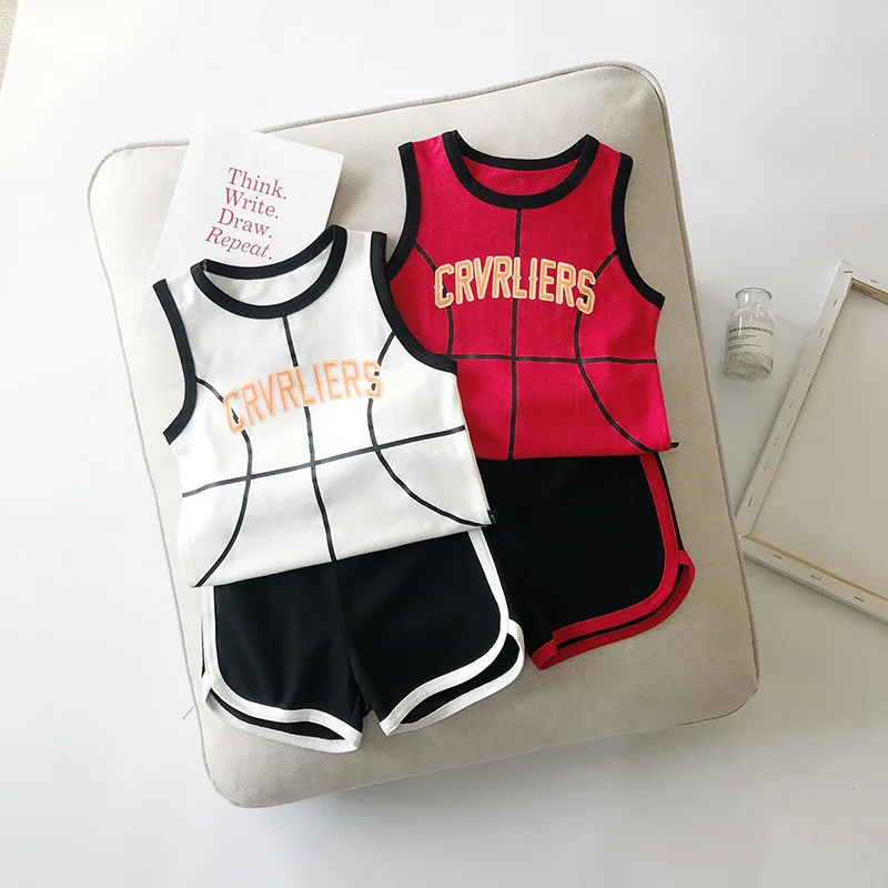 

Letter Printing Vest Shorts Two-piece Summer Boy Basketball Clothing Suit Tide