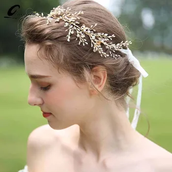 

Pearl Beads Wedding Hair Ornaments Hair Band Golden color Tiara Flower Hair Decoration Bride Headwear Women Headpiece