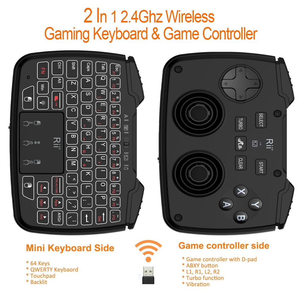2,4 ГГц мини Беспроводная игровая клавиатура с тачпадом игровой контроллер Dpad Кнопка ABXY L1 R1 L2 R2 функция Turbo для tv Box PC PS3