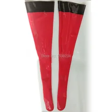 Красный латексный чулки с черной отделкой женские Фетиш бедра высокие чулки по индивидуальному заказу