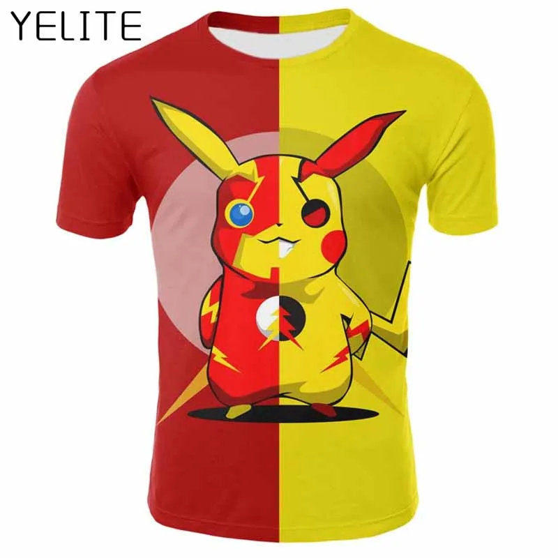 

YELITE 3D t shirt Summer Casual Tees Tops Pokemon Pikachu Harajuku Clothing Cute Costume 2019 New Tee shirts Cartoon streetwear
