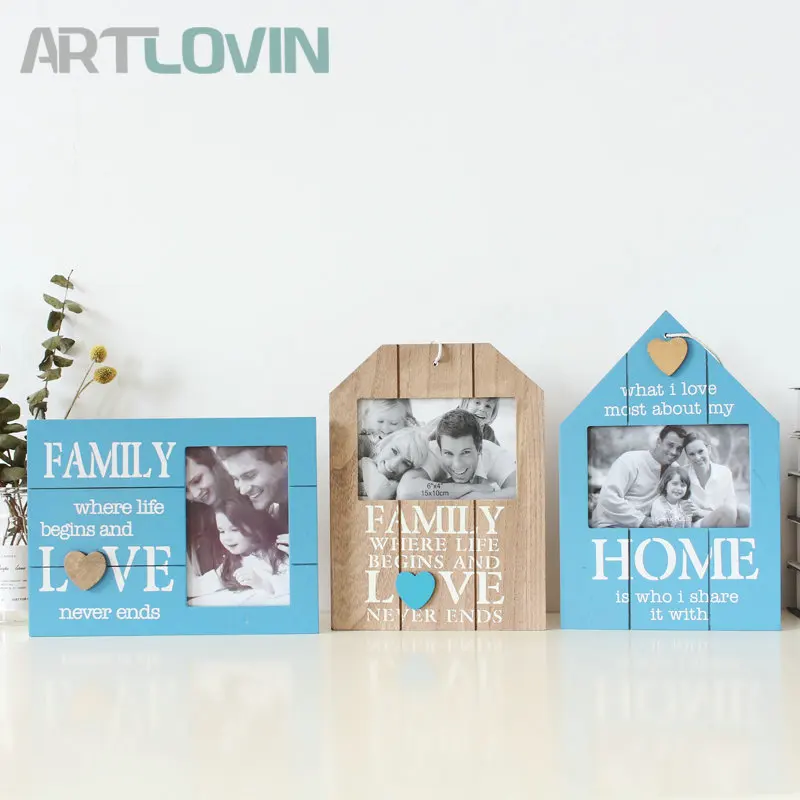 

Vintage Blue Wall Photo Frame Rectangle Wooden 6 Inch Family Photo Frames Set For Pictures Wall Decor 2019 New Arrival
