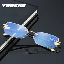 YOOSKE, металлические очки для чтения, для женщин и мужчин, дальнозоркость, синий светильник, блокирующие очки, без оправы, очки по рецепту+ 1,0 4,0