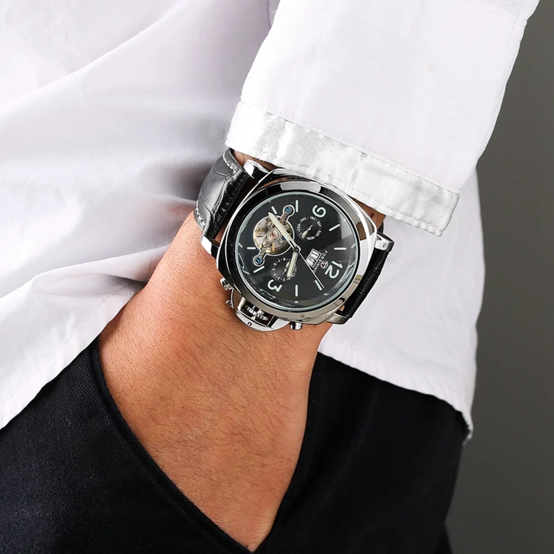 Mens Watches Top Automatic Mechanical Watch Tourbillon Men Sport Luminous Clock Leather Business Retro Wristwatch Relojes 1 Mens Watches Top Automatic Mechanical Watch Tourbillon Men Sport Luminous Clock Leather Business Retro Wristwatch Relojes 3