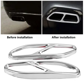 

New 2Pcs Car Styling Silver Chrome Exhaust Tailpipe Cover Trim Frame for Mercedes Benz S Class W222 2018 Stainless Steel