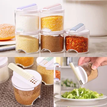 

5 pcs/Set Storage Bottles Jars Home Storage Organization Seasoning Cans Kitchen Supply Creative Transparent Condiment Bottles
