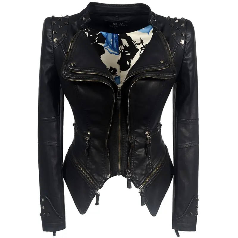 

Autumn plus size 6XL women PU jacket coat winter black 5XL rivet motorcycle Jacket outerwear gothic faux leather basic jacket