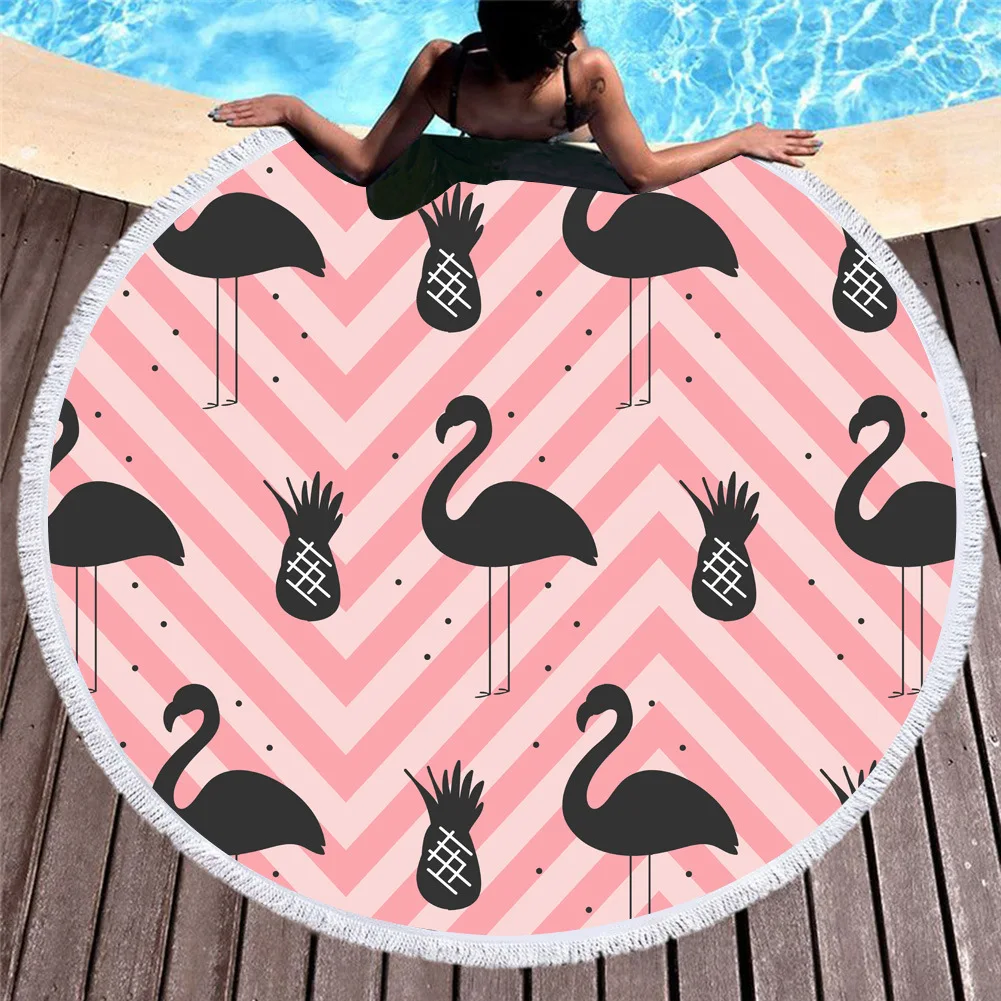

Round Beach Towels Flamingo Pineapple Microfiber Towel Summer Yoga Mat Blanket Green Leaves Large Bath Toallas Terry Strandlaken