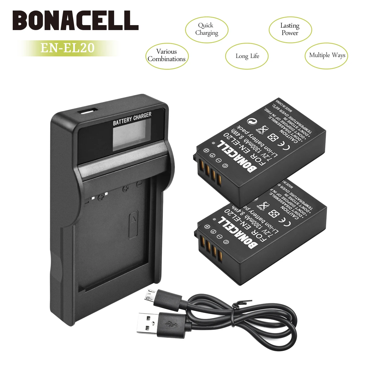 Bonacell 7,2 V 1300mAh EN-EL20 EN EL20 ENEL20 Аккумулятор для камеры+ ЖК-зарядное устройство для цифровой камеры Nikon EN-EL20a 1 J1 J2 J3 S1 L10