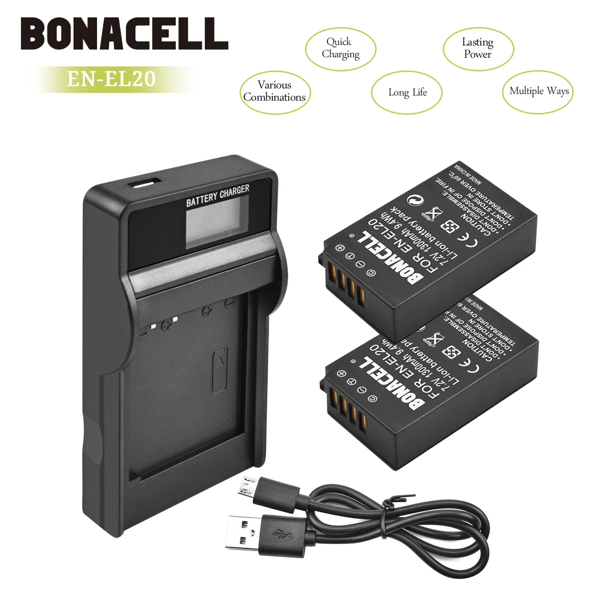Аккумулятор для камеры Bonacell 7 2 В 1300 мА/ч EN EL20 ENEL20 + ЖК зарядное устройство цифровой