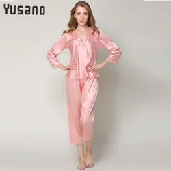 Осенний женский Атласный пижамный комплект с длинным рукавом, кружевной пижамный комплект из двух предметов, большие размеры, пижама Mujer