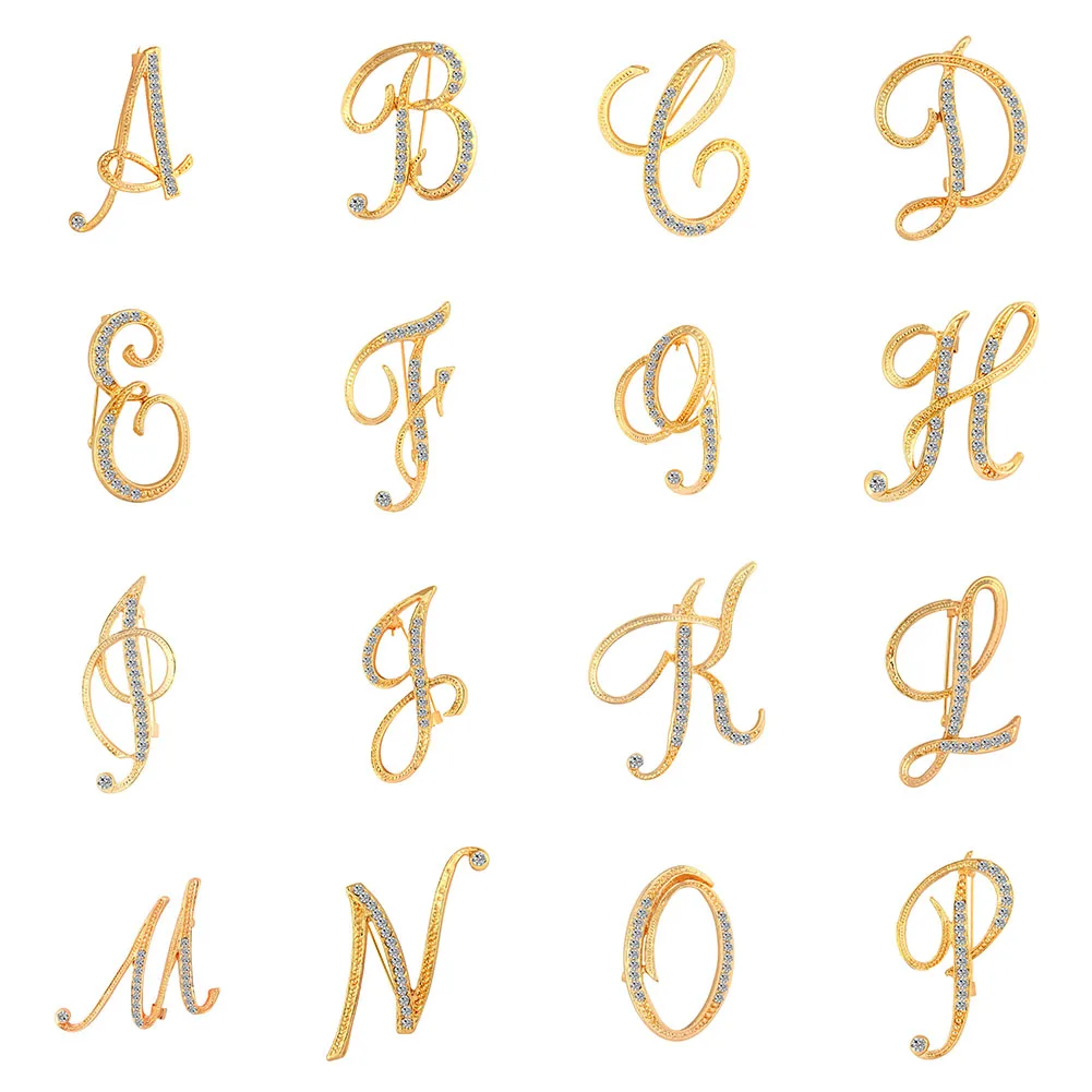 

1PCS Brooches Best Alphabet Letter A-Z Gold-Tone Initial Letter Fashion Brooch Pin Crystal Elegant Business DIY Brooches Jewelry