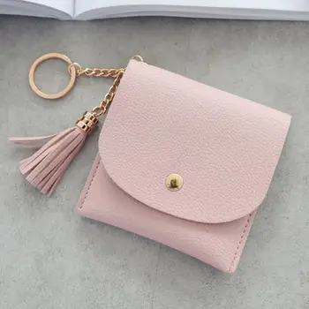 

2019 Fashion Solid Tassel Women Wallet Small Tassels Coin Purse Credit Card Holders Soft Leather Short Women Wallets and Purses