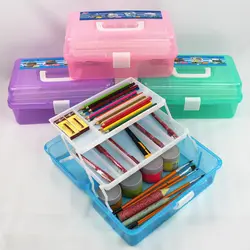 Три слоя коробка для хранения инструмент пластик книги по искусству ремесло поставка случае пенал для карандашей чехол с подтяжка лоток