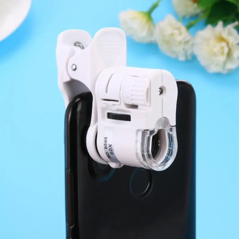 

1Pc Universal LED Clip Mobile Phone Microscope Magnifier Micro Lens 60X Optical Zoom Telescope Camera Lens with Carry Bag