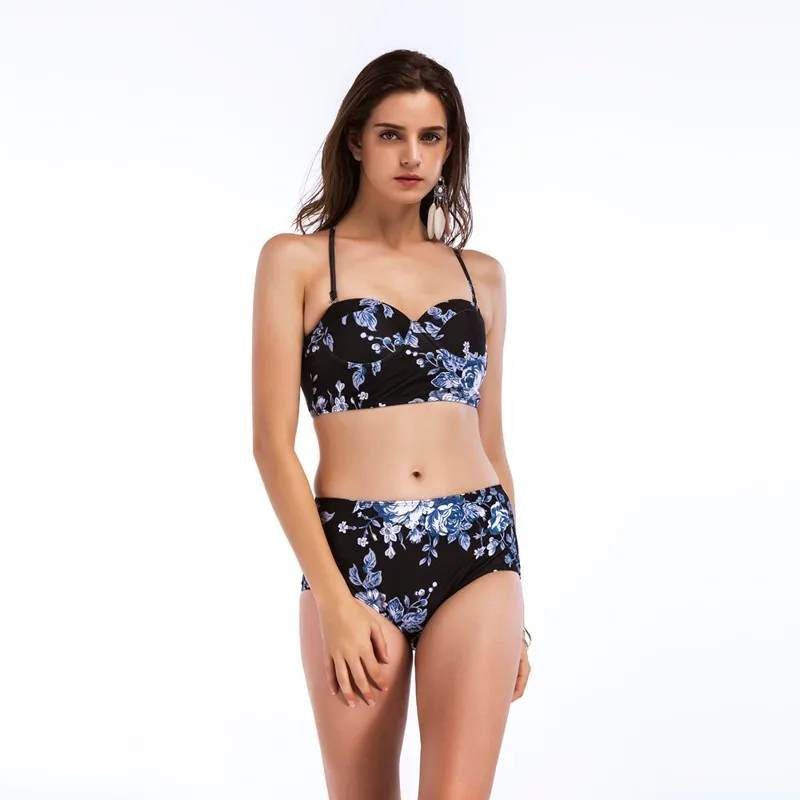 

Women Swimwear Print Floral Bikini Set Female Sexy Cross Back String Siwmsuit Push Up Bathing Suit For Ladies Two Piece Biquini