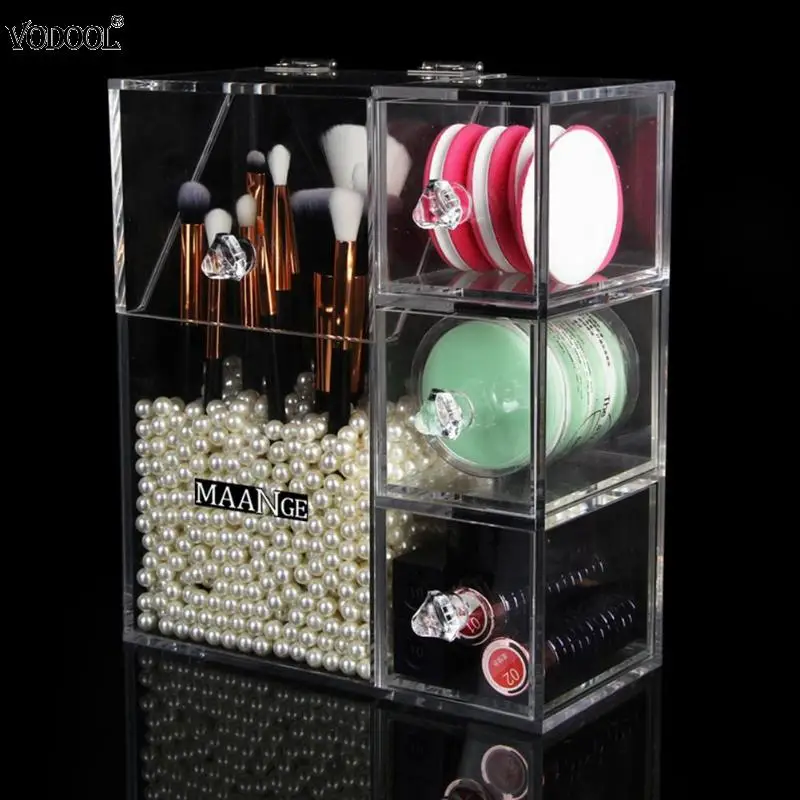 

Acrylic Cosmetic Case Multi Grids Drawers Clear Makeup Brush Storage Case