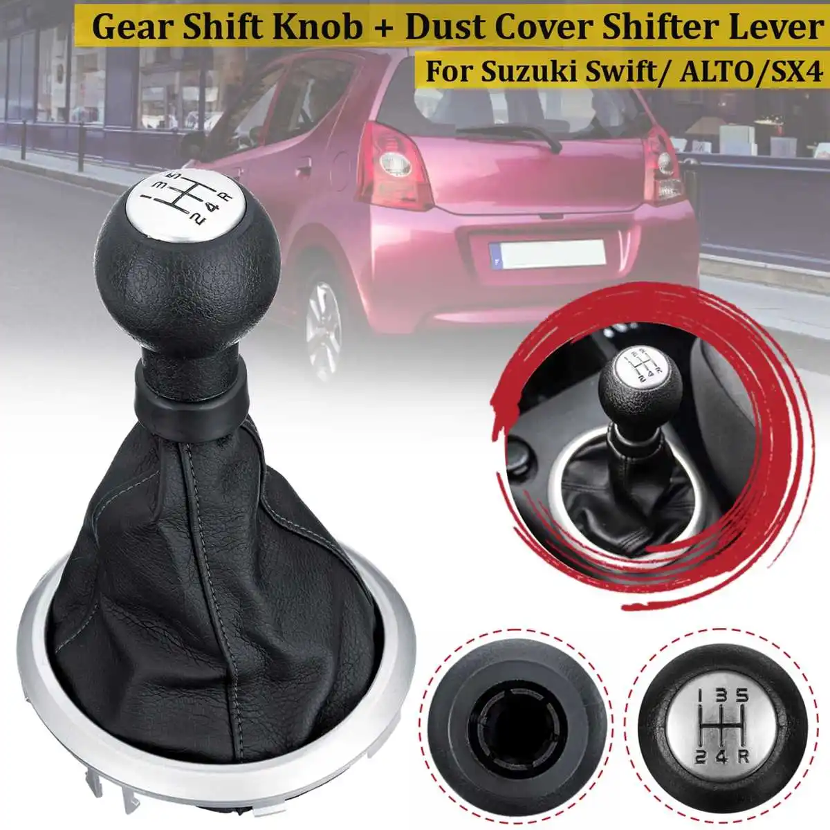 For Suzuki Swift 05 10 SX4 07 13 ALTO 10 15 Leather Gear Shift Knob