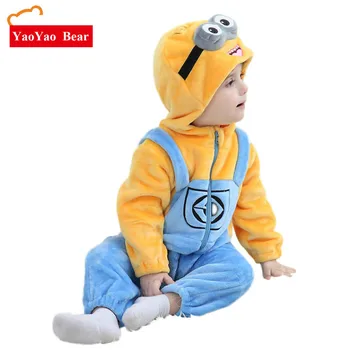 

Minions Baby Clothes Romper Infant Costume New Spring Hooded Flannel Toddler Romper Infant Jumpsuit Clothing Baby Costume