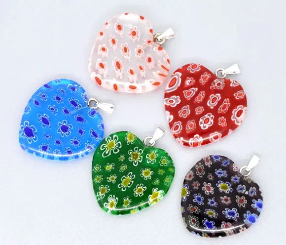 DoreenBeads 10 смешанных Millefiori стекло лэмпворк подвески-шармы в форме сердца(B08434), иу