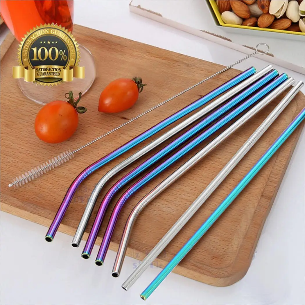 

Stainless Steel Reusable With Cleaning Brush Straight 23.4cm / 9.2inch Metal Bent Straight, Drinking Straw
