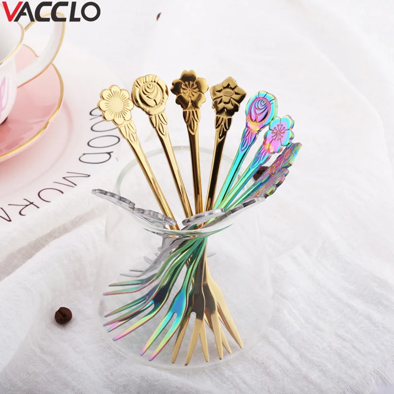 

Vacclo Stainless Steel Fruit Fork Fruit Sign Korean Tableware Creative Fruit Fork Tea Coffee Spoon Fork Kitchen Dinner Spoon
