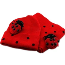 HTHL-красная зимняя шапка с божьей коровкой и шарфом для маленьких мальчиков и девочек