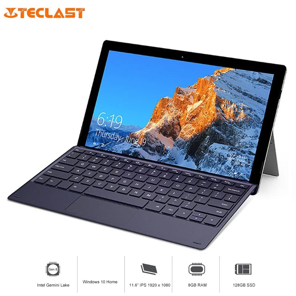 Teclast X4 2 in 1 Tablet PC 11.6 inch Windows 10 Celeron N4100 Quad Core 8GB RAM 128GB SSD Dual Camera HDMI Laptop with Keyboard