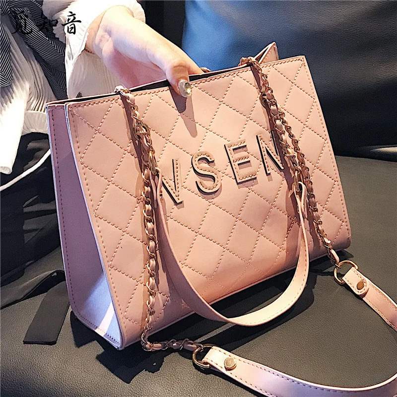 

British Fashion Women's Designer Handbag New High Quality Pu Leather Women Bag Lattice Chain Tote Shoulder Crossbody Bags