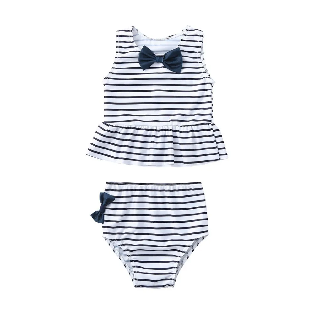 Купальный костюм с бантом для маленьких девочек; купальный костюм в полоску; комплект бикини из 2 предметов; одежда для купания; пляжный купальный костюм для девочек; милый купальный костюм