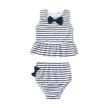 Купальный костюм с бантом для маленьких девочек; купальный костюм в полоску; комплект бикини из 2 предметов; одежда для купания; пляжный купальный костюм для девочек; милый купальный костюм