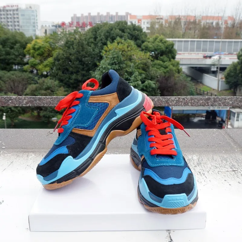 Buy RASMEUP Genuine Leather Mesh Women s Chunky Sneakers 2019 Fashion Brand Flat Platform Women Trainers Shoes Woman Dad Footwear