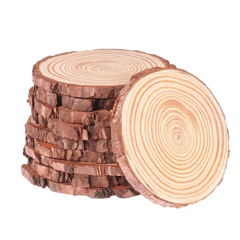 

10pcs Unfinished Natural Round Wood Slices Circles With Tree Bark Log Discs For DIY Crafts Wedding Party Painting Decoration