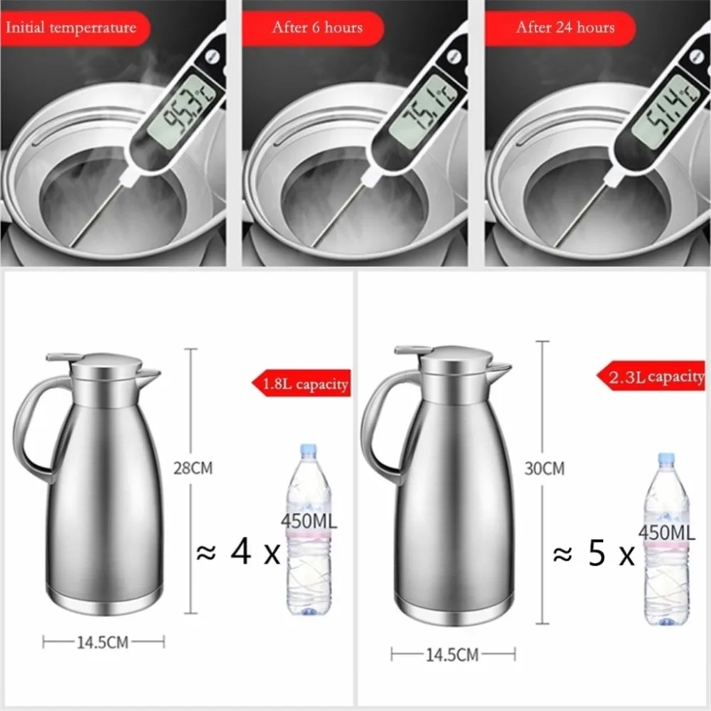 1L Thermal Coffee Carafe 34oz Double Walled Vacuum Flask Stainless Steel  Insulated with Portable Handle Water and Coffee - AliExpress