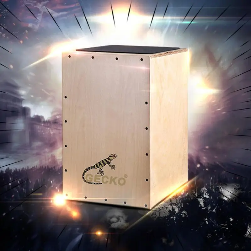 Wooden Cajon Stringed Percussion Box Gecko Pattern Drummer