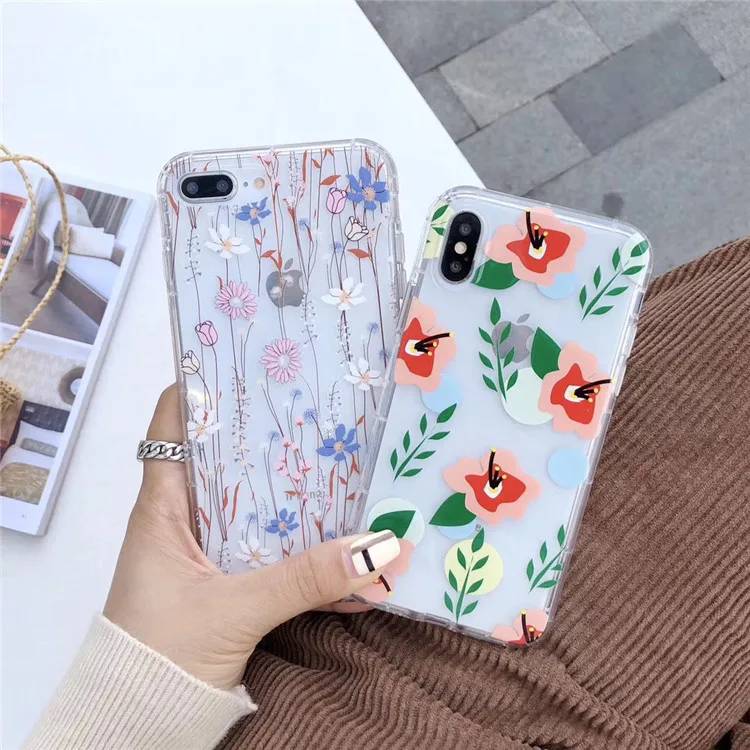 

Flowery Silicon Case For Iphone X 7 8 6 Plus Small Fresh Flower Sea Phone Case For Iphone X XS XR Xs max Cover