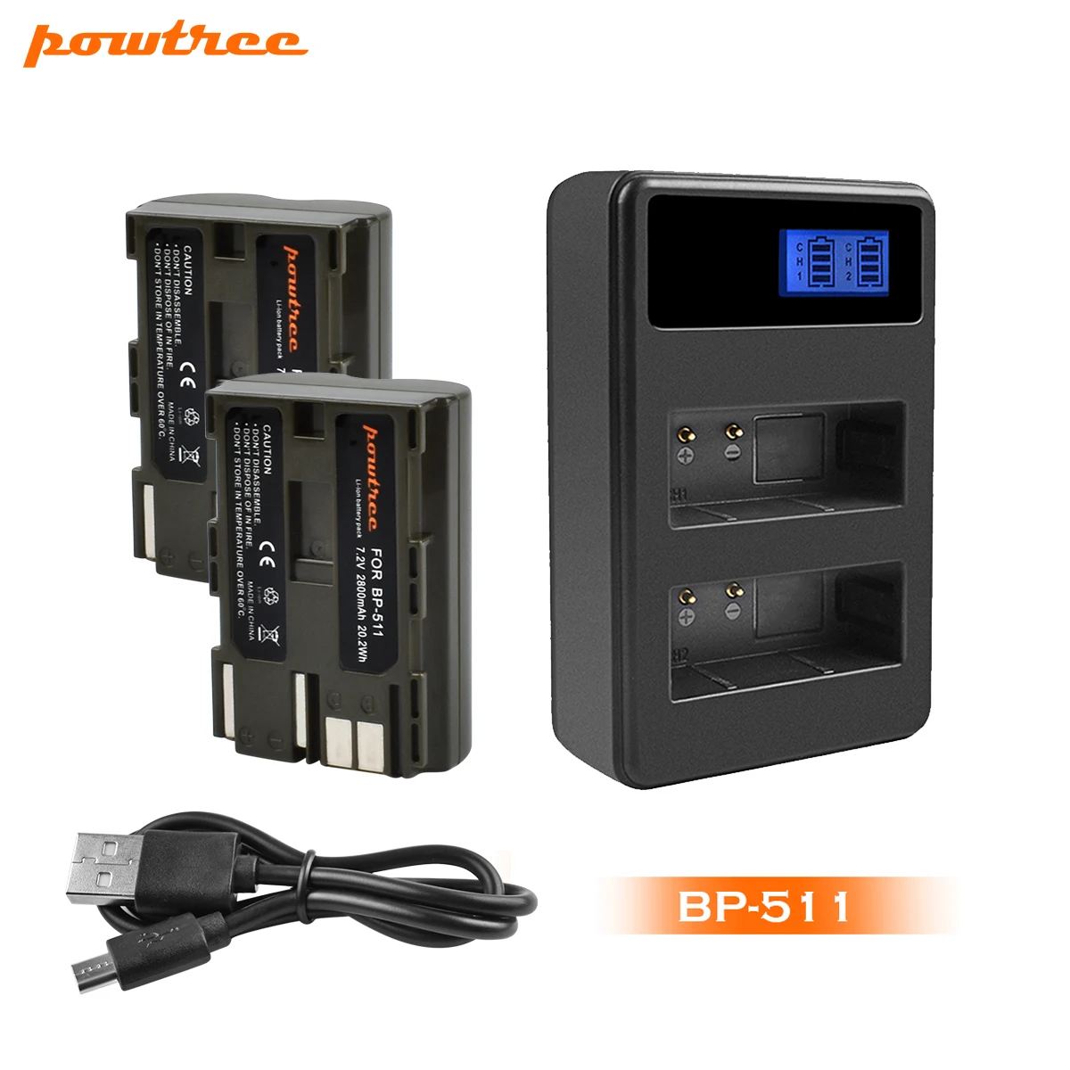 

Powtree 2800mAh BP-511 BP511 BP 511 BP-511A Battery+LCD Dual Charger For Canon G6 G5 G3 G2 G1 EOS 300D 50D 40D 30D 20D 5D L10