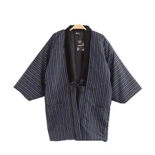 Осенне-зимнее мужское кимоно Haori, толстая теплая хлопковая стеганая куртка, Повседневная Домашняя одежда, мужское однотонное Свободное пальто H9024