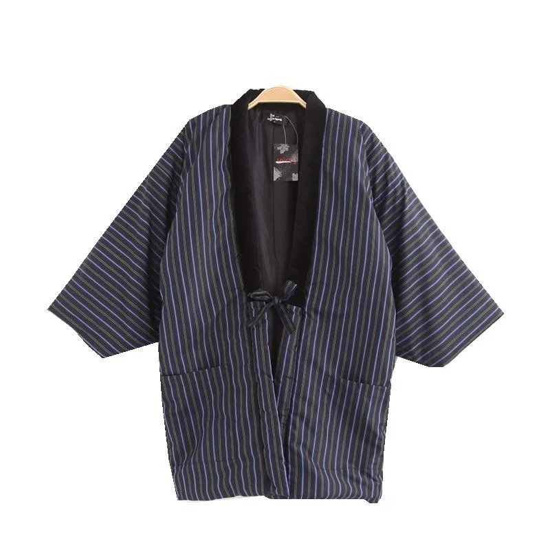 Мужское теплое кимоно с хлопковой подкладкой Haori повседневная однотонная