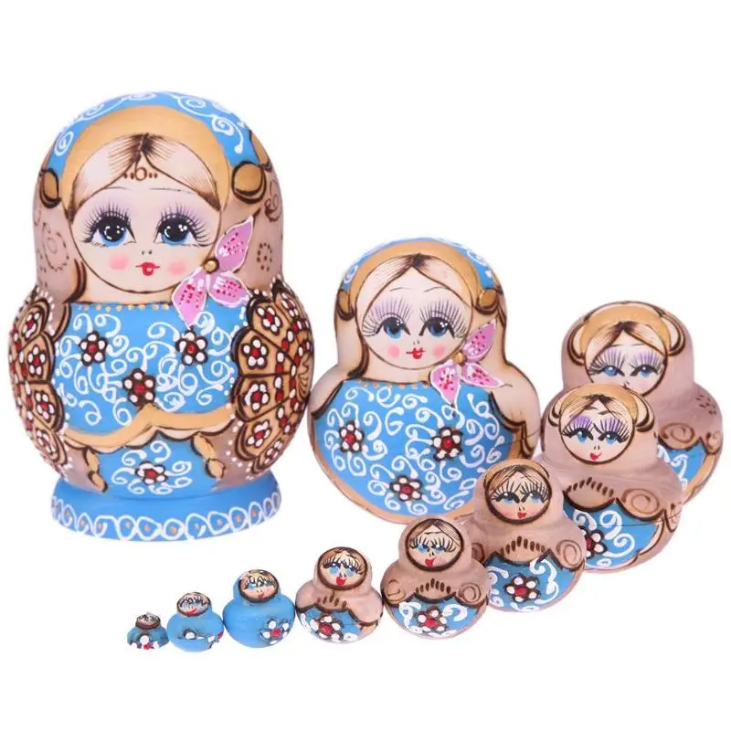 

10pcs/Set Wooden Matryoshka Doll Toys Flower Round Stomach Russian Matryoshka Doll Hand Painted Nesting Dolls Gift