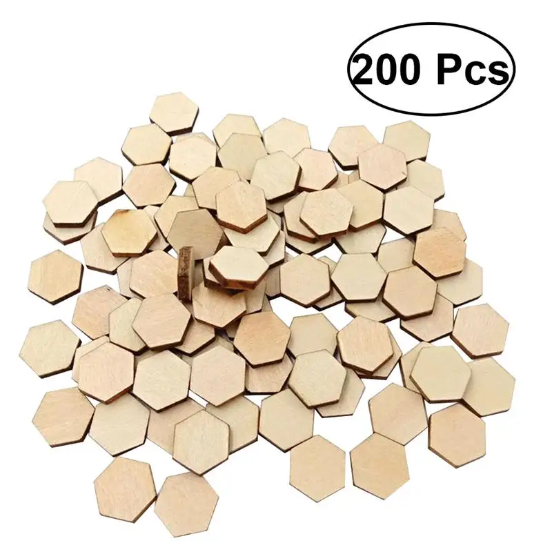 

200PC 12.5MM Beech Wooden Hexagonal Pieces Ornaments Wooden Shapes Embellishment DIY Crafts Decorations for Wedding Christmas