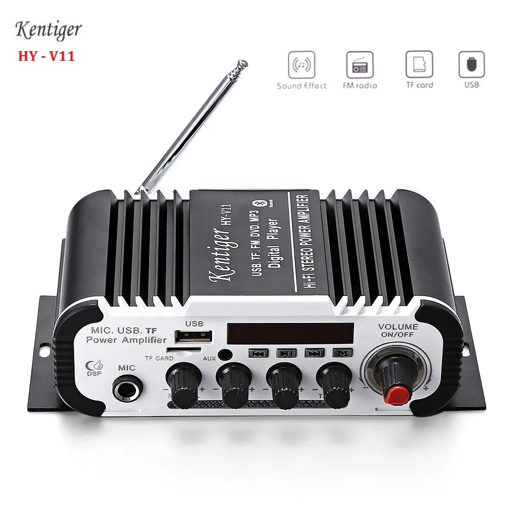 

Kentiger HY-V11 Bluetooth Amplifier 2-channel Audio Support TF USB FM IR Remote Control Hifi Portable Amplifier