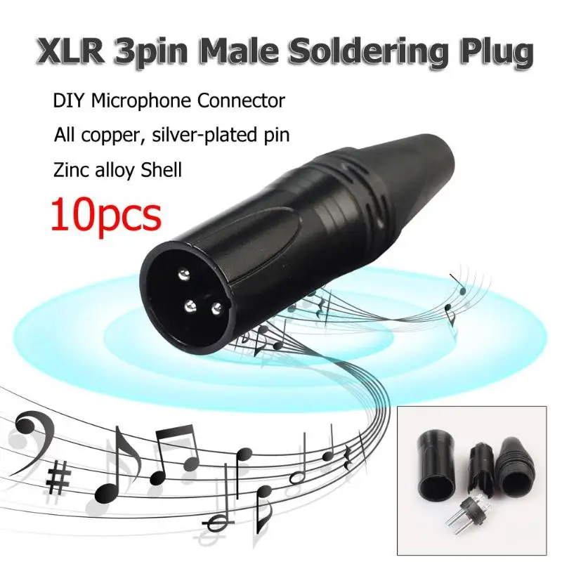 10pcs XLR 3Pin Jack Male DIY Audio Cable Mic Connectors Solder Plug Mic