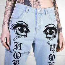 Весенние принтованные джинсы для женщин, уличные хипстеры, узкие белые прямые брюки с низкой талией длиной до щиколотки